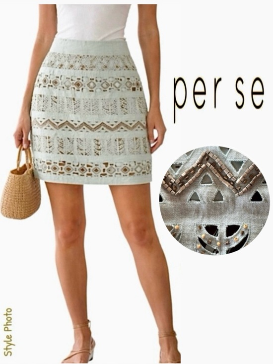 Per Se Dresses & Skirts - Per Se Linen Beaded Cut-Out Silk Lined Mini Skirt (6)